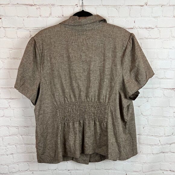 LANE BRYANT beige brown embroidered collared top blouse shirt short sleeve 26 - Picture 6 of 6